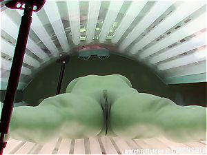 towheaded nubile Cought on Hidden webcam in Public Solarium